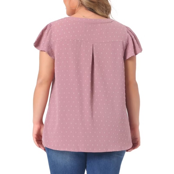 Plus Size Summer V Neck Ruffle Short Sleeve Swiss Dot Flowy Blouses | SIZE: 1X - Picture 3 of 8